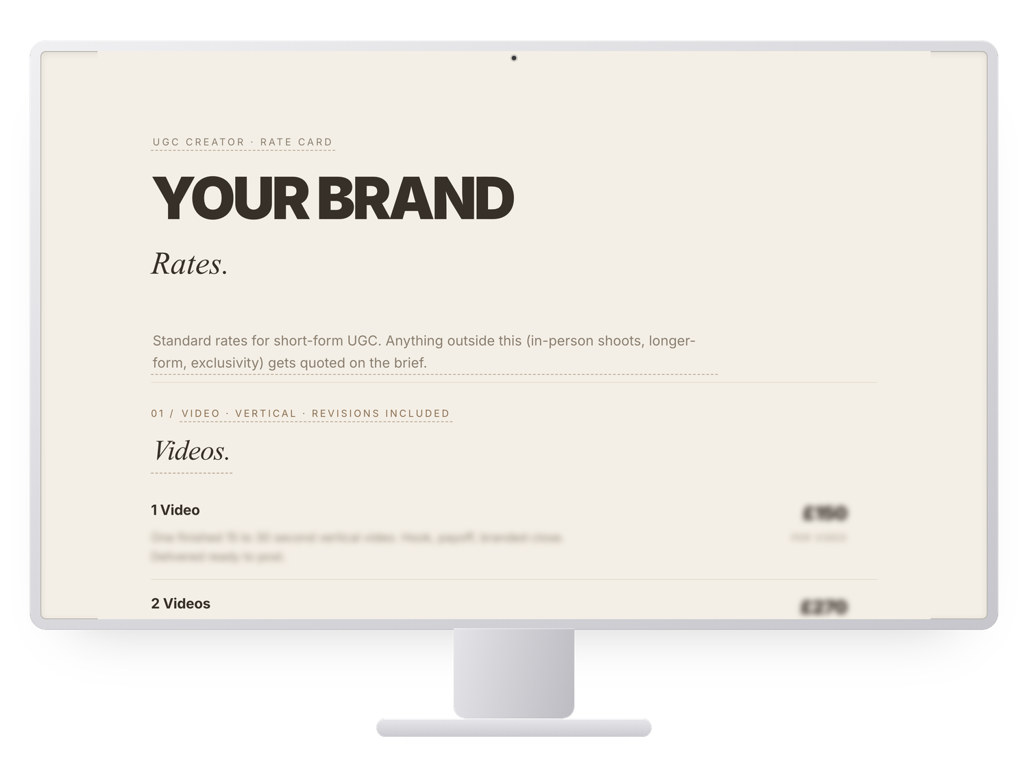 Preview of the UGC rate card template